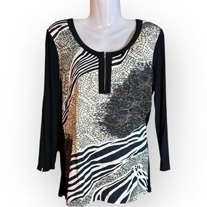 Snakeskin Design Stretchy 1/4 Zip Blouse Office Siren Corp Sz M /L Tango Mango